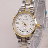 Two Tone Silver Chain Womans Watch White Dial